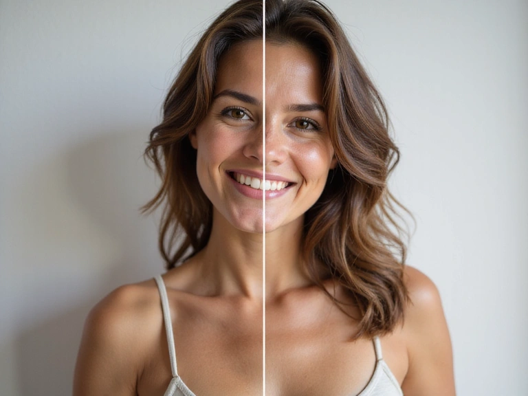 Donna sorridente che mostra i risultati di una dieta sana