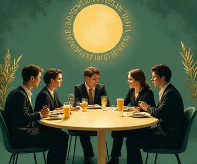 Illustrazione di un gruppo di persone che collaborano attorno a una tavola, simbolo di benessere familiare