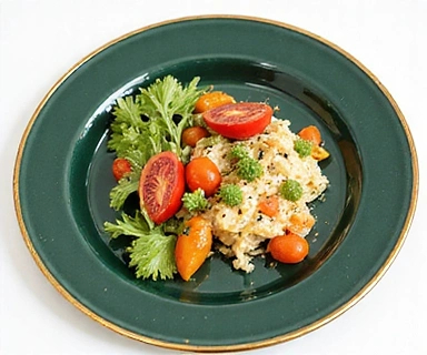 Illustrazione di un piatto personalizzato con ingredienti freschi e bilanciati