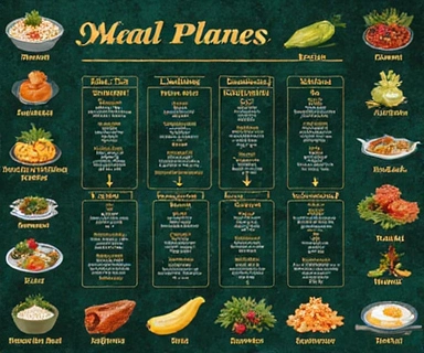 Illustrazione di un piano alimentare dettagliato con grafici e icone di cibo