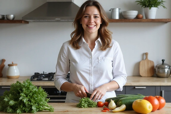 Donna sorridente che prepara un pasto sano