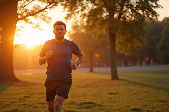 Uomo che fa jogging all'alba dopo aver migliorato la sua nutrizione